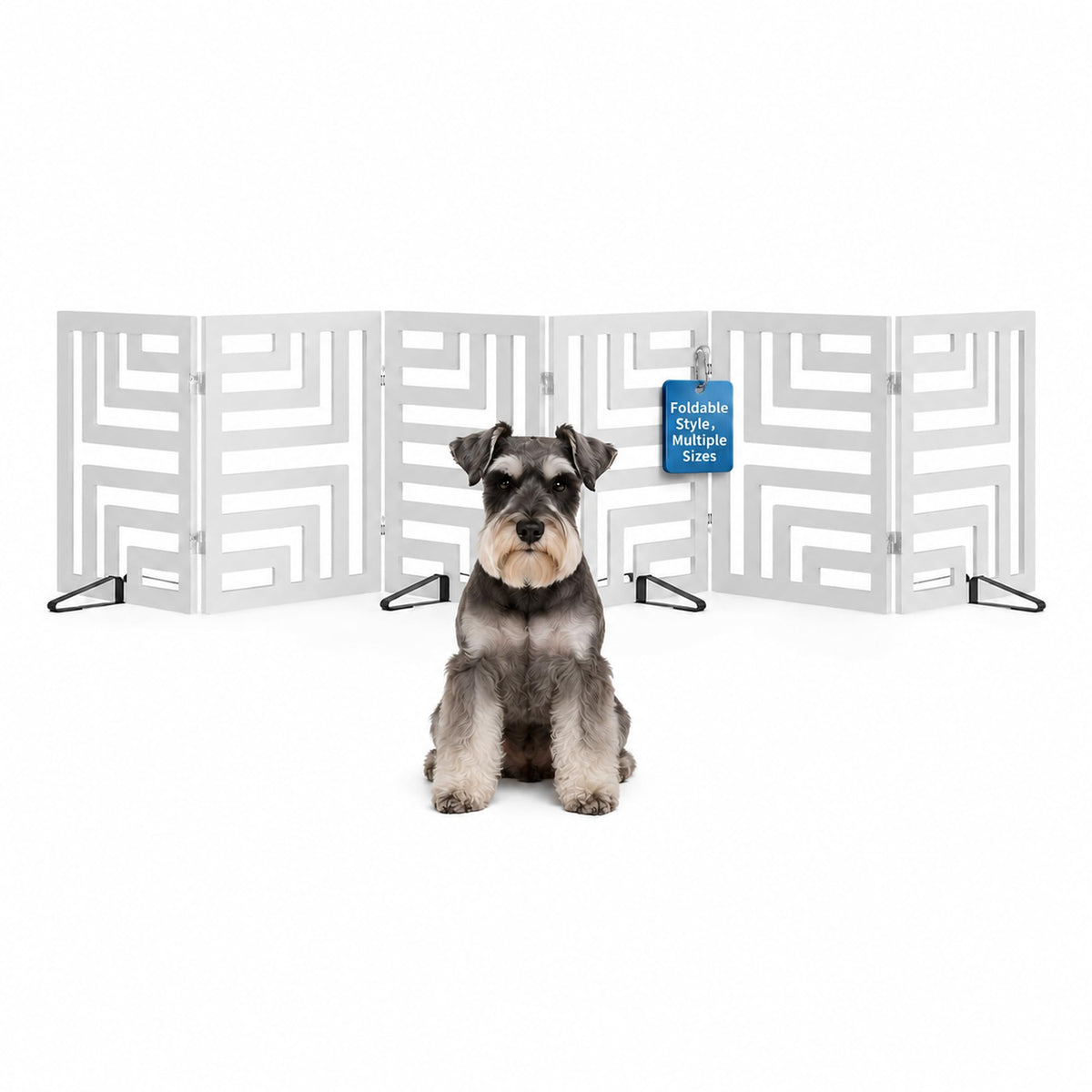 Semiocthome Dog Gate Wooden 360° Foldable 24 Inch Height Freestanding Pet Safety Gate with 2 Metals Stands for Puppy Indoor House Use (Brown, 2-Panel, Rounded Corner Pattern)