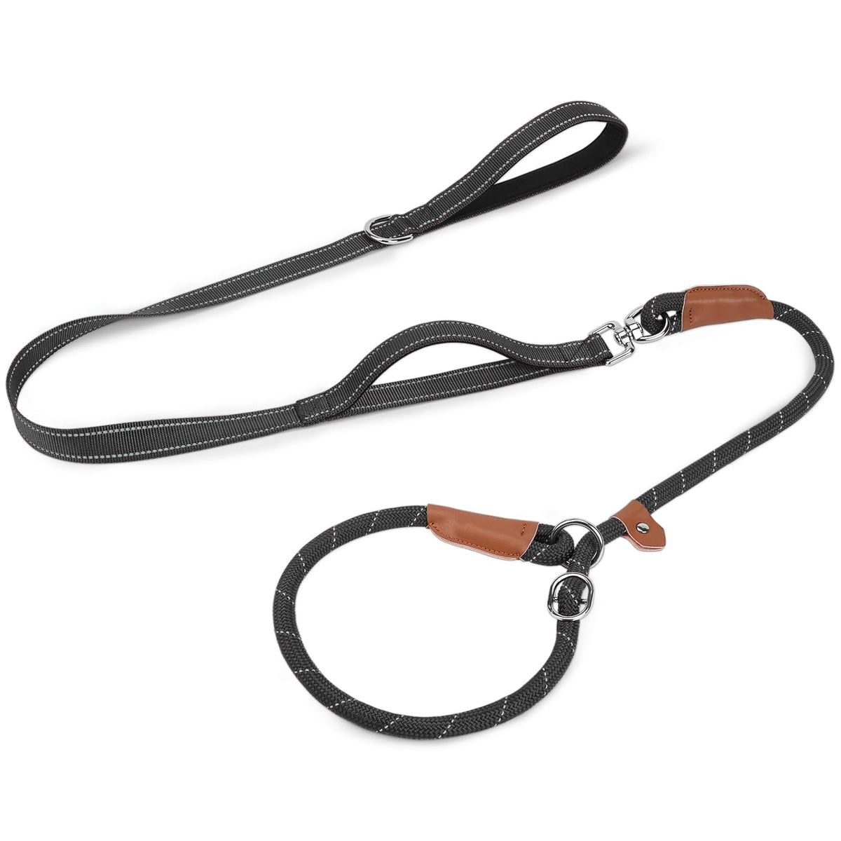 Joytale Slip Lead Dog Leash with Dual Handle, No Pull, Black, 6FT x 3/8"