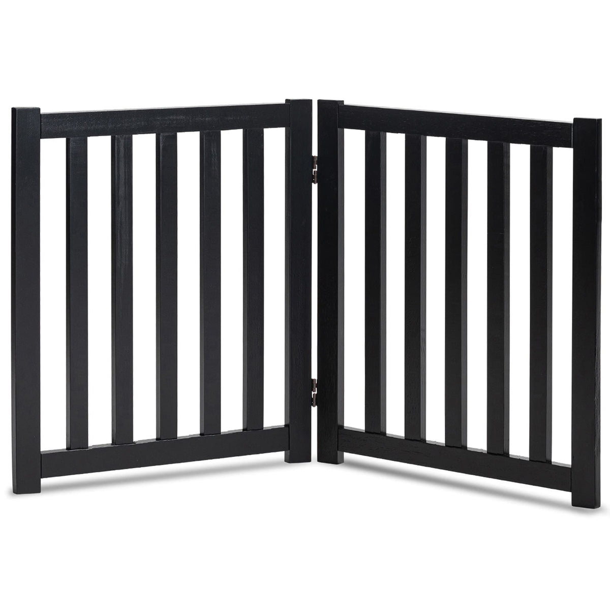 LZRS Wooden Free Standing Dog Gate 40" W x 24" H, Foldable Solid Hardwood Pet Safety Fence for House Doorways, Stairs, Hallways, Step-Over Pet Barrier, No Drill Easy Setup, Brown Oak