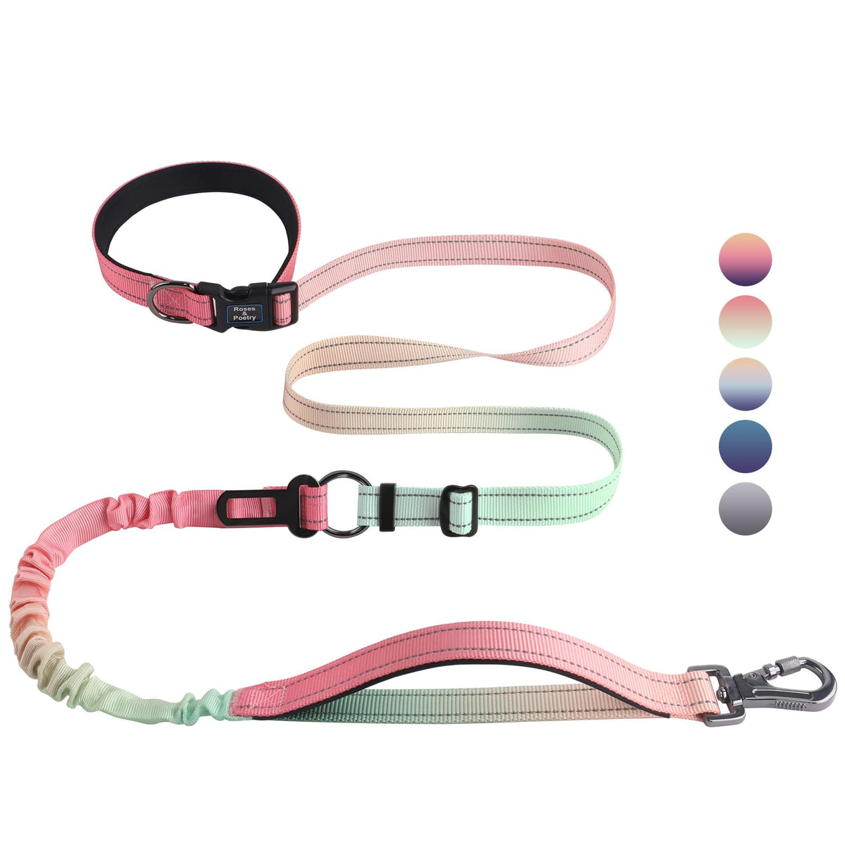 Roses&Poetry Hands Free Dog Leash for Medium Large Dogs Heavy Duty, No Pull Bungee Dog Running Waist Leash for Walking Training with Car Seatbelt 4-6FT