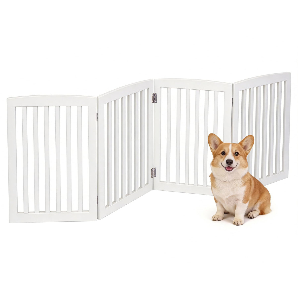 ZENY Freestanding Pet Gate for Dogs - 4 Panels Indoor Foldable Dog Fence for Stairs, Hallways, or Doorways - 82x24-Inch Freestanding Dog Gates, Brown