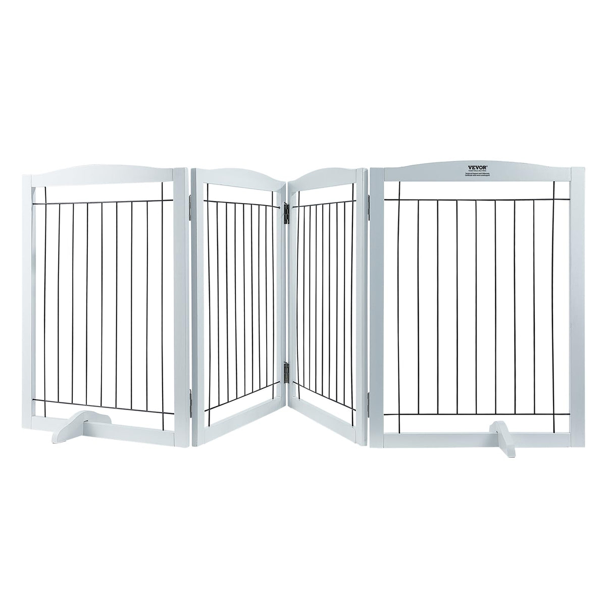 VEVOR Freestanding Pet Gate, Wooden 24" H x 80" W, 4-Panel Foldable Gate for Wide & Narrow Passageways, Expandable Dog Barrier with Silent Foot Support, White