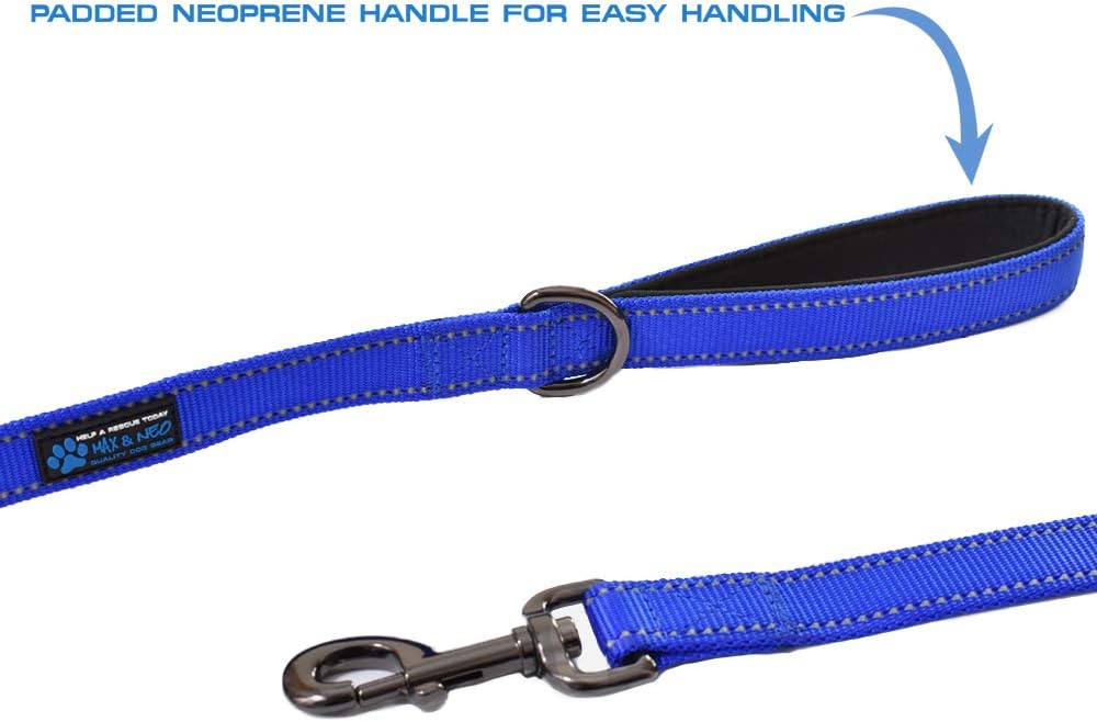 Max and Neo Double Handle Traffic Dog Leash - Reflective, Donates to Dog Rescue (Black, 6 FT)