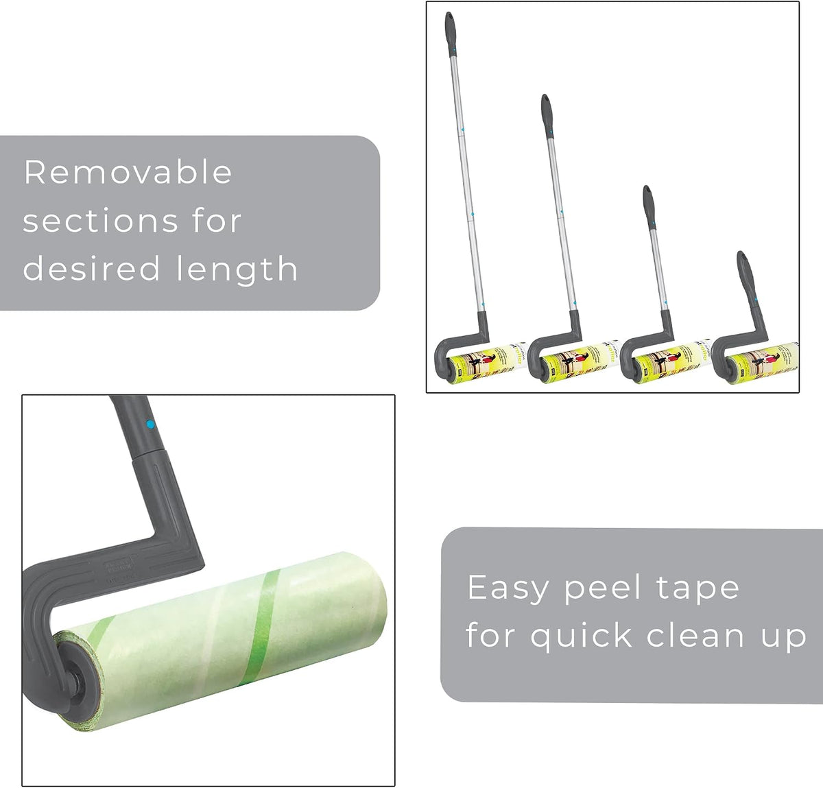 Smart Design Large Mega Floor Lint Roller with Ergonomic Handle - Aluminum Tubes - Includes Adhesive Sheets - for Cleaning, Carpet, Car, Clothing, and Pet Hair - 12.5 x 42 Inch