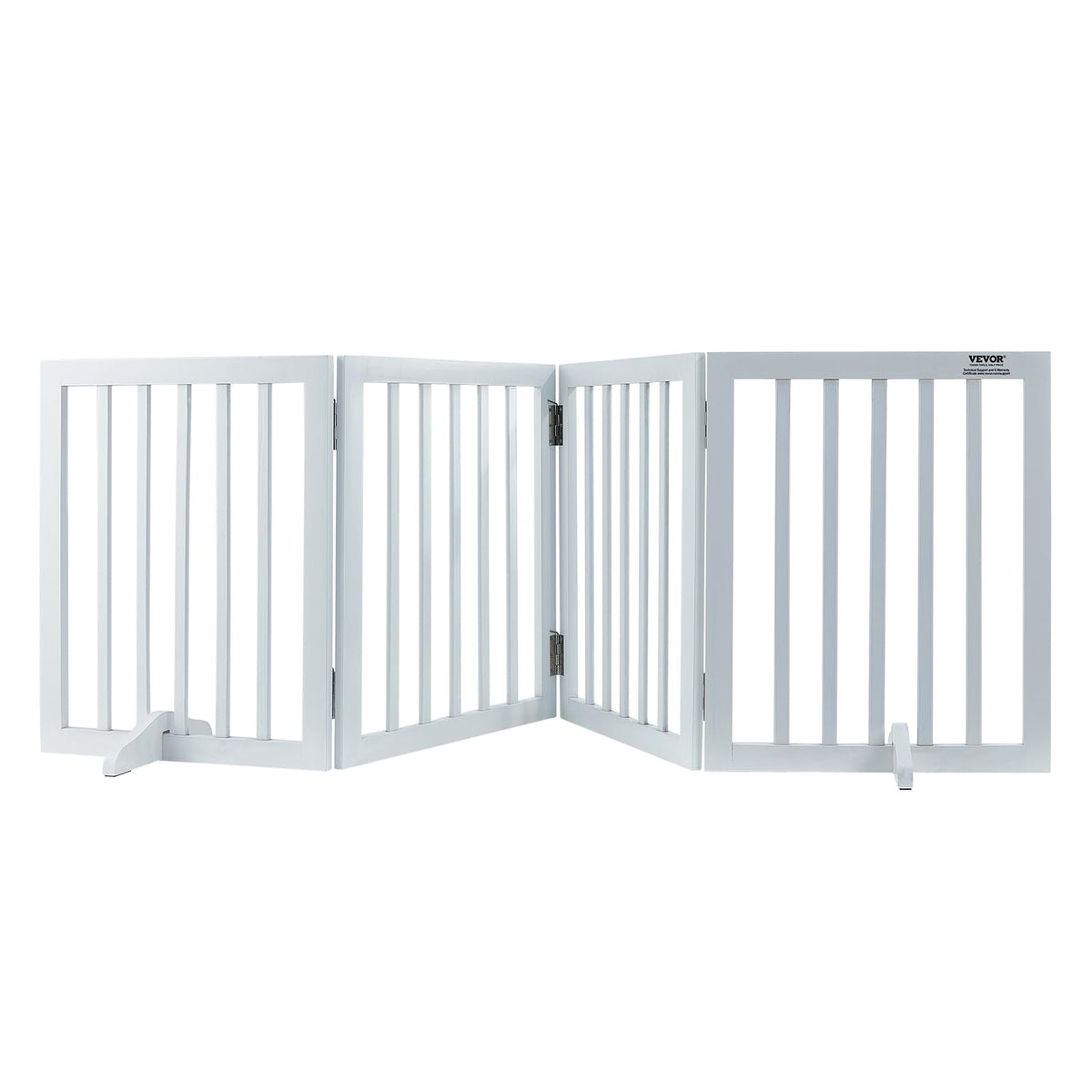 VEVOR Freestanding Pet Gate, Wooden 24" H x 80" W, 4-Panel Foldable Gate for Wide & Narrow Passageways, Expandable Dog Barrier with Silent Foot Support, White