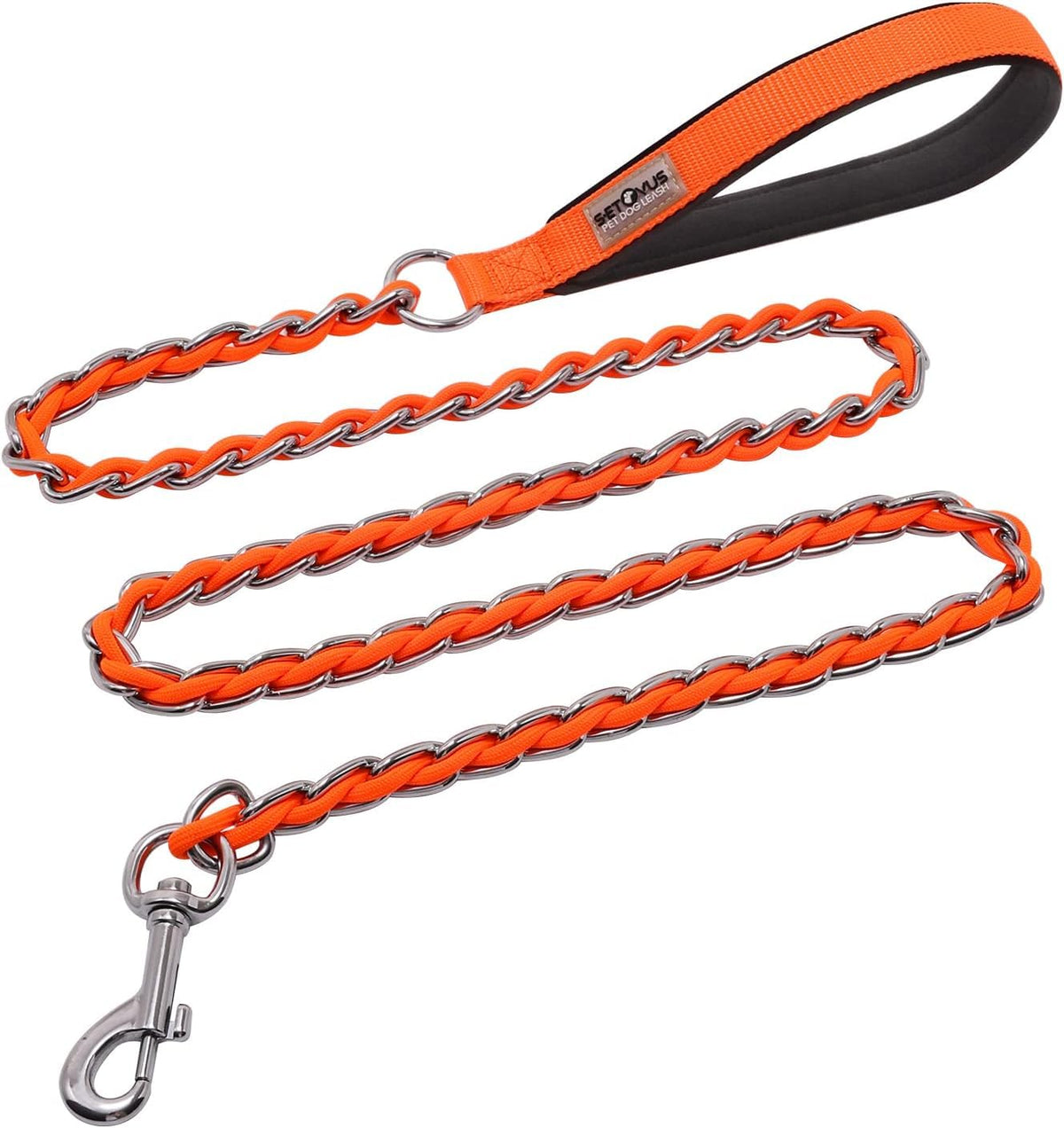 Chain Dog Leash, Bite-Proof Metal Leash, with Padded Handle，Black