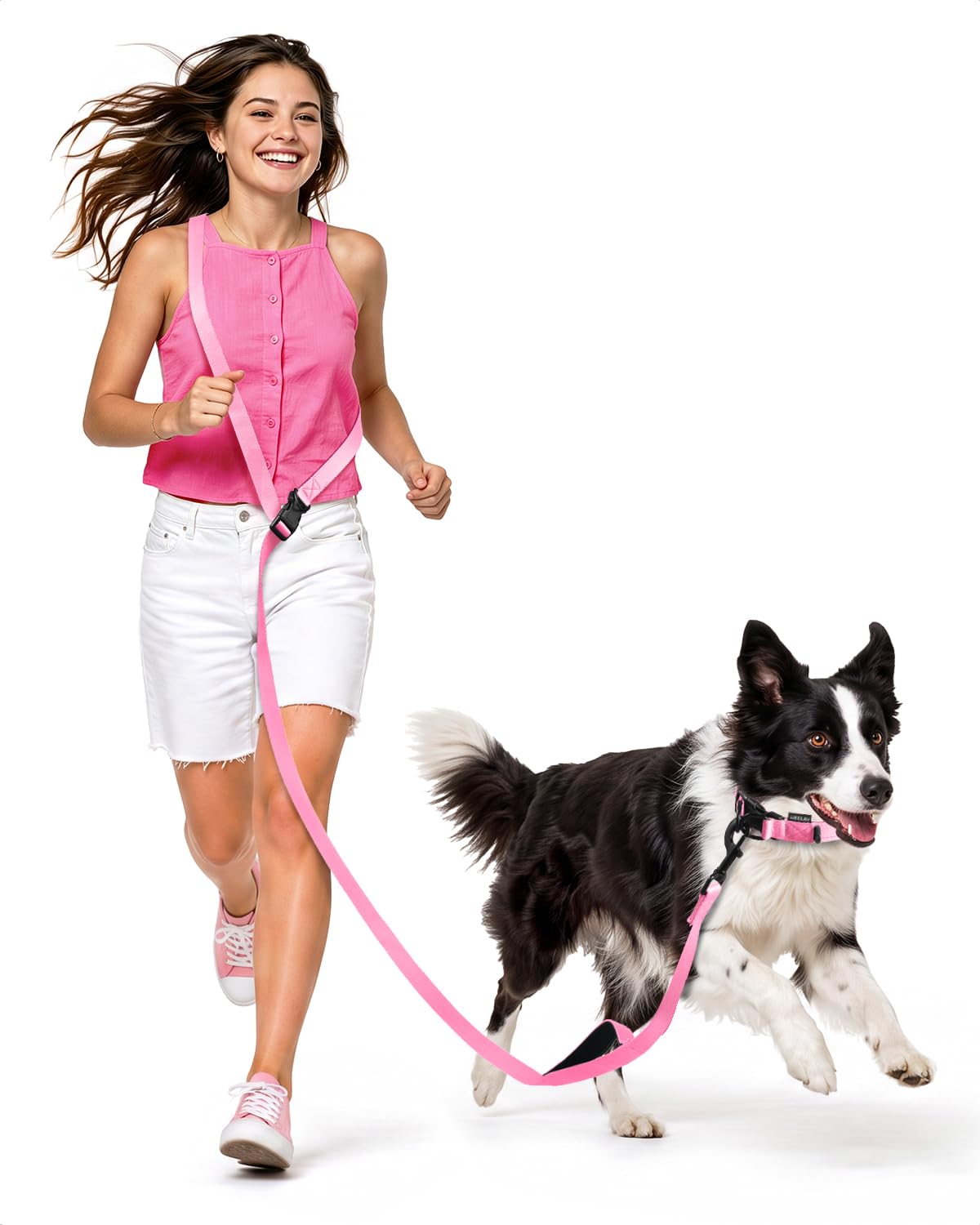 Hands Free Dog Leash, 5.9-8.2ft Multifunctional Crossbody Rope with Explosion-Proof Handle and Adjustable Training Hands Free Leash for Medium Dog Walking Jogging and Running