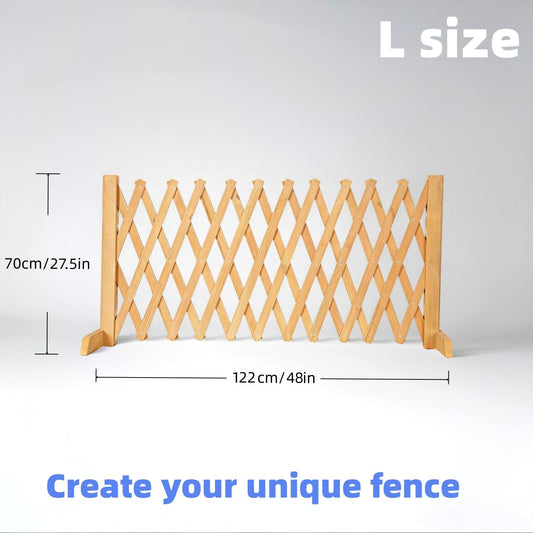 Expandable Wooden Dog Gate, Indoor Outdoor Dog Fence(Wood,L)