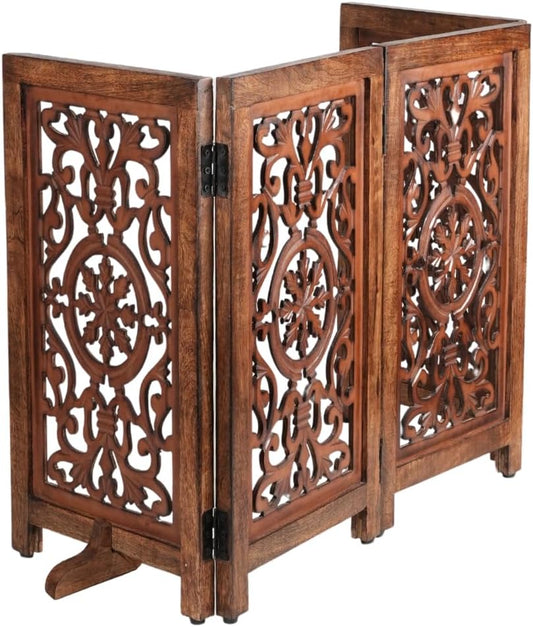 Homebia Wooden Pet Gate – Foldable 4 Panel Dog Barrier, Antique Burnt