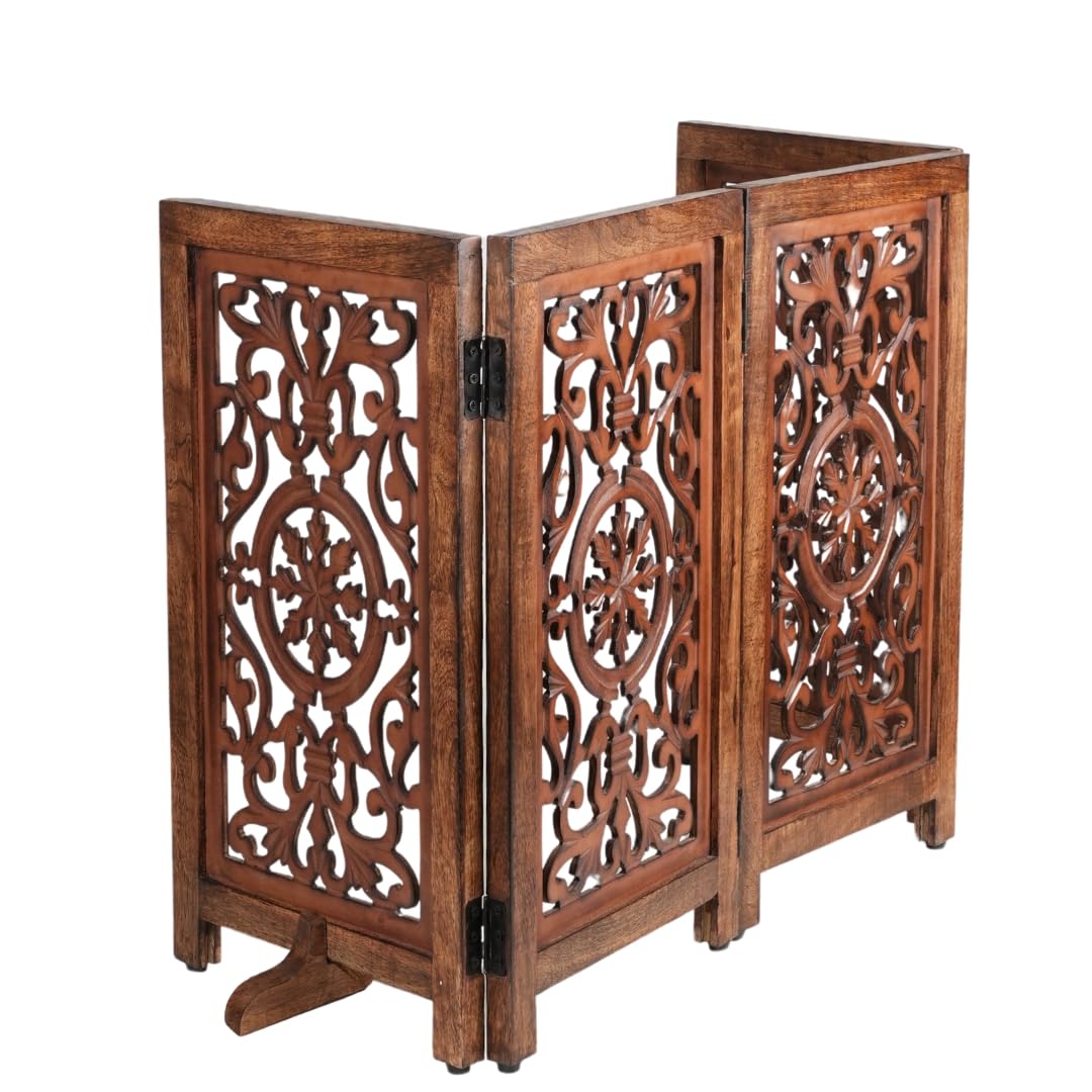 Homebia Wooden Pet Gate – Foldable 4 Panel Dog Barrier, Antique Burnt