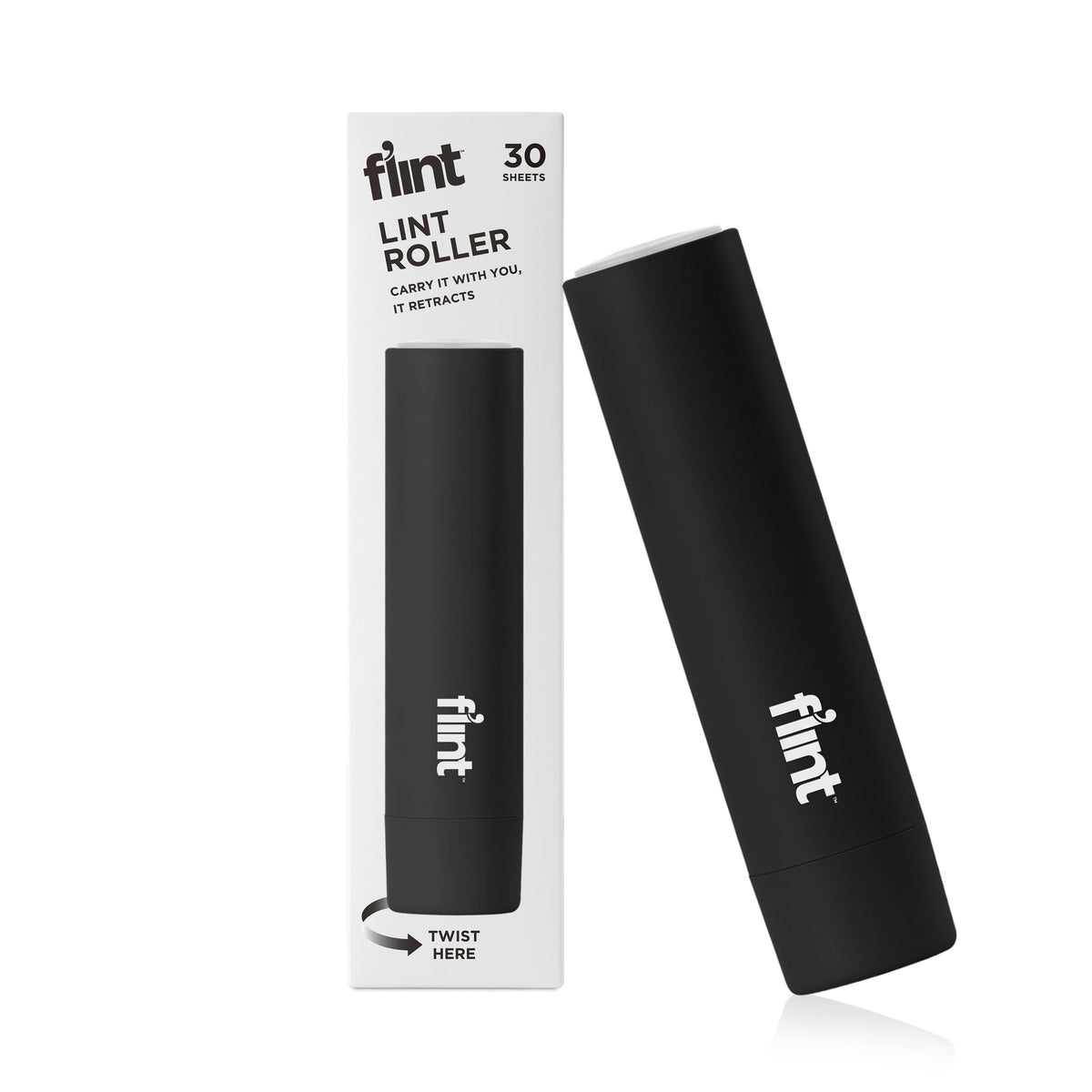 Flint Classic Black Retractable Mini Lint Roller with 30 Extra Sticky Sheets, Small and Portable Lint Roller, Ideal Pet Hair Remover, Travel Lint Rollers for pet Hair Extra Sticky