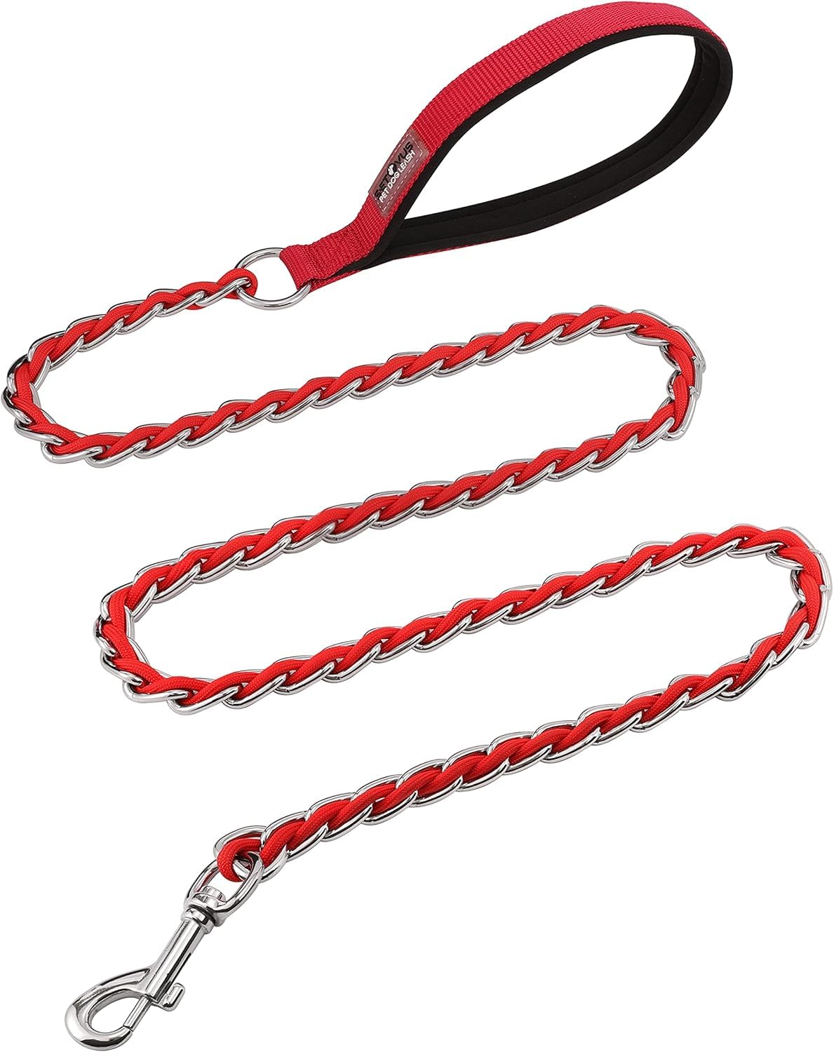 Chain Dog Leash, Bite-Proof Metal Leash, with Padded Handle，Black