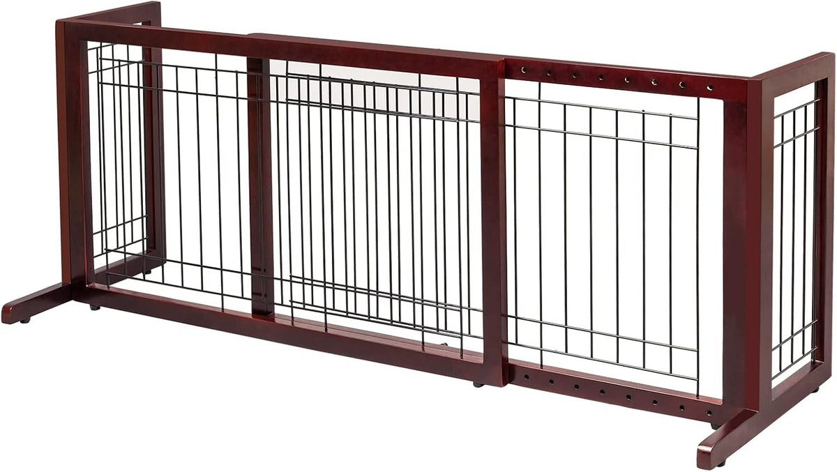 Bonnlo Free Standing Dog Gate, 39" - 68" Wide Pet Gate for Fireplace Stairs Doorways, Wooden Adjustable Pet Fence Indoor, Christmas Tree Gate (Cherry)
