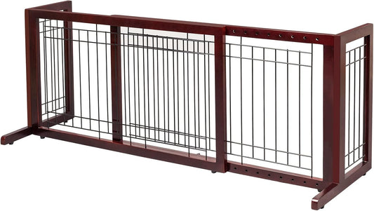 Bonnlo Free Standing Dog Gate, 39" - 68" Wide Pet Gate for Fireplace Stairs Doorways, Wooden Adjustable Pet Fence Indoor, Christmas Tree Gate (Cherry)