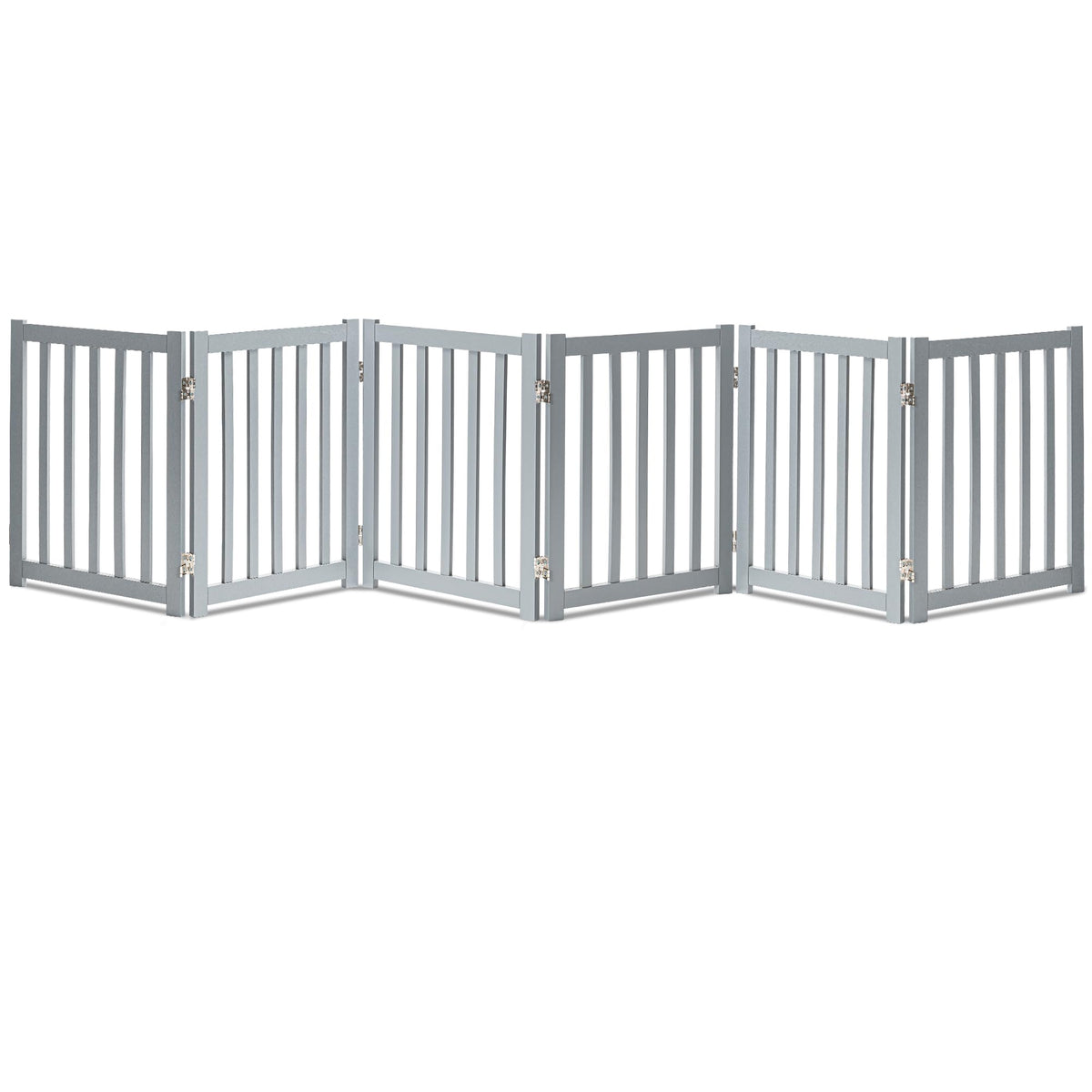 LZRS Wooden Free Standing Dog Gate 40" W x 24" H, Foldable Solid Hardwood Pet Safety Fence for House Doorways, Stairs, Hallways, Step-Over Pet Barrier, No Drill Easy Setup, Brown Oak