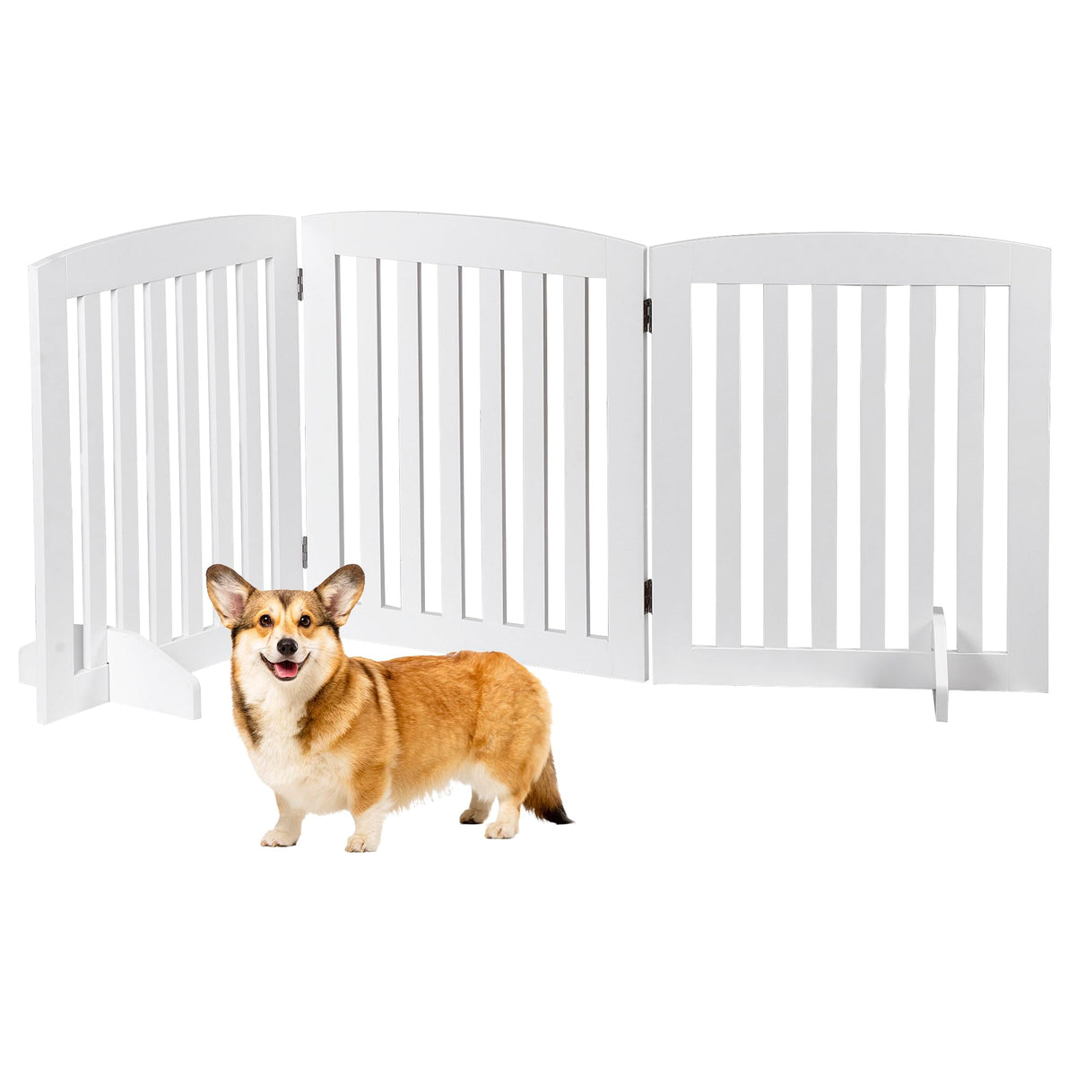ZENY Freestanding Pet Gate for Dogs - 4 Panels Indoor Foldable Dog Fence for Stairs, Hallways, or Doorways - 82x24-Inch Freestanding Dog Gates, Brown