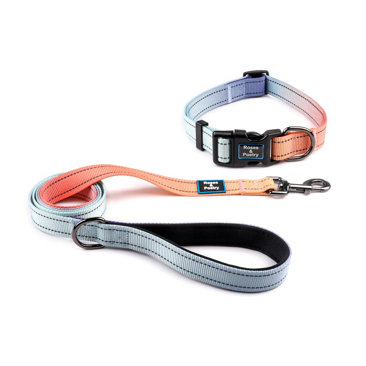 Roses&Poetry Dog Collar and Leash for Small,Adjustable Durable 5ft Puppy Leash Collar for Dog Training Lead（Black & White-S）