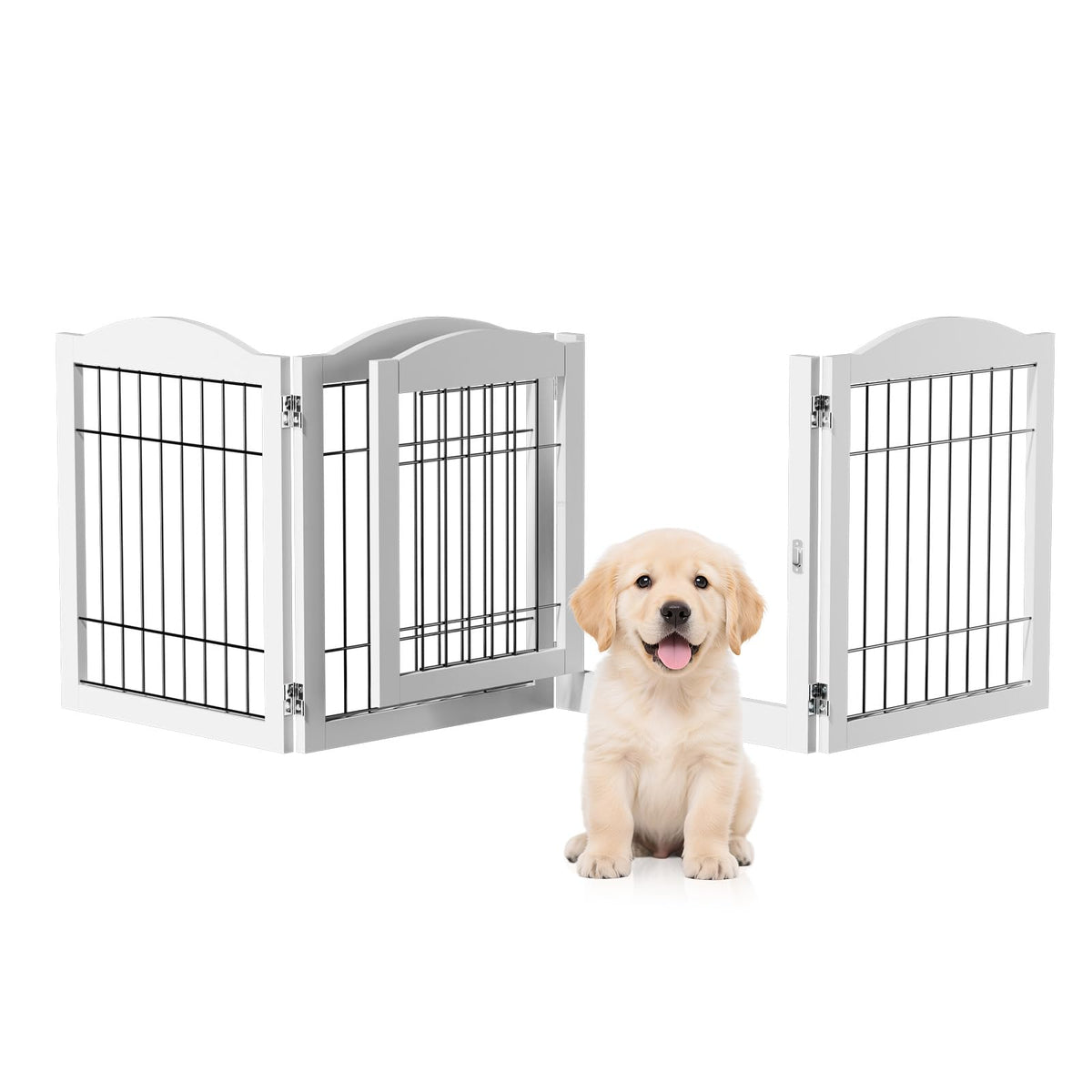 Bonnlo 3-Panel Wooden Free Standing Pet Gate for Dogs, 30'' Tall Dog Gates for the House, Doorways & Stairs, Dog Fences Indoor Puppy Gate with 3 Foot Supporters, Up to 61” Wide, Espresso