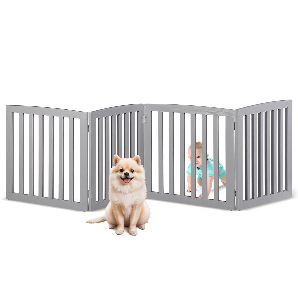 ZENY Freestanding Pet Gate for Dogs - 4 Panels Indoor Foldable Dog Fence for Stairs, Hallways, or Doorways - 82x24-Inch Freestanding Dog Gates, Brown