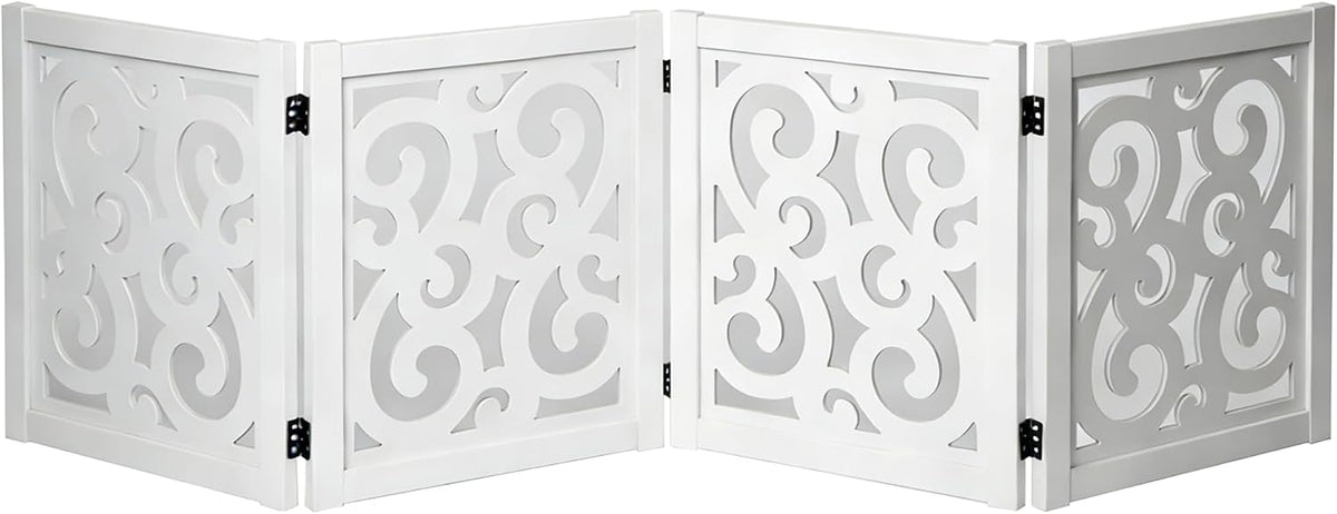 Ashfield & Harkness 4-Panel Pet Gate - Scroll White Wooden Freestanding Dog