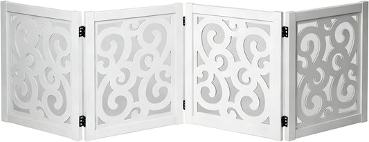 Ashfield & Harkness 4-Panel Pet Gate - Scroll White Wooden Freestanding Dog