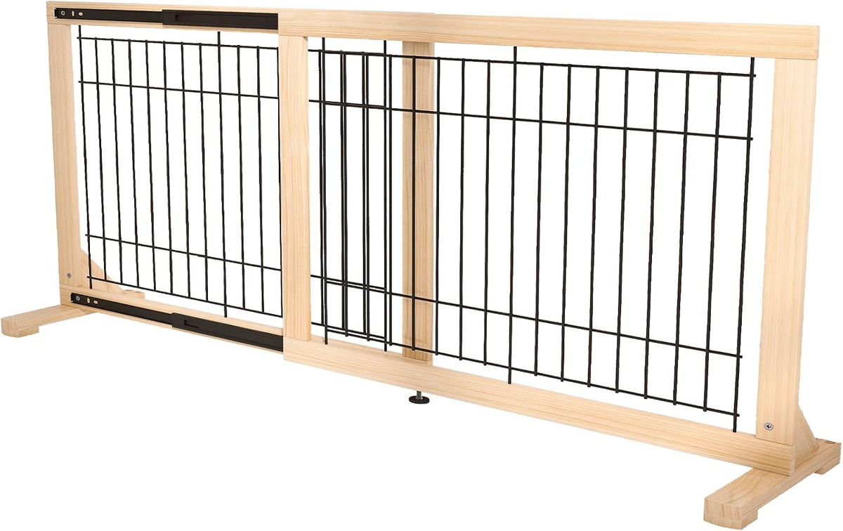 YOCAN Freestanding Wooden Dog Gate Indoor, 23.6" Tall, 31.5-61" Wide