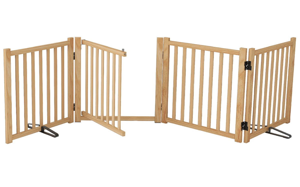 YOCAN Wooden Freestanding Dog Gate with Door - 6 Panel H:23"