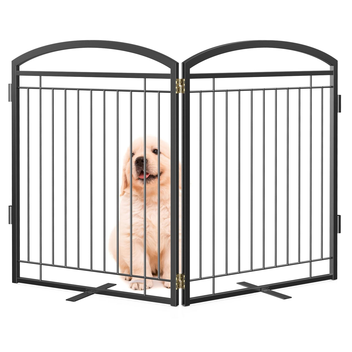 Full Metal Free Standing Dog Gate with Door for Outdoor Indoor,96'' Extra Wide 36'' Tall Dog Gates for Doorways,Large Openings,Decks,Porch,Freestanding Portable Pet Fence(4 Panels,Black)