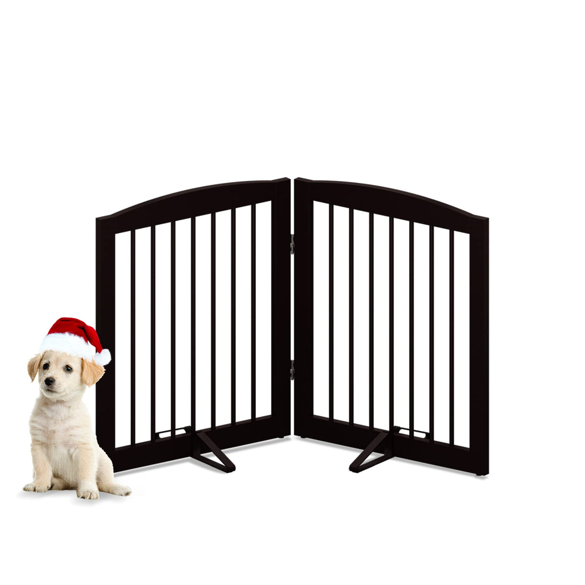 PUPETPO Freestanding Pet Gate for Dogs, Foldable Wooden Dog Gate for House, Indoor Pet Barrier for Stairs, Doorways, Support Feet Included, 24" Height 2 Panels, White