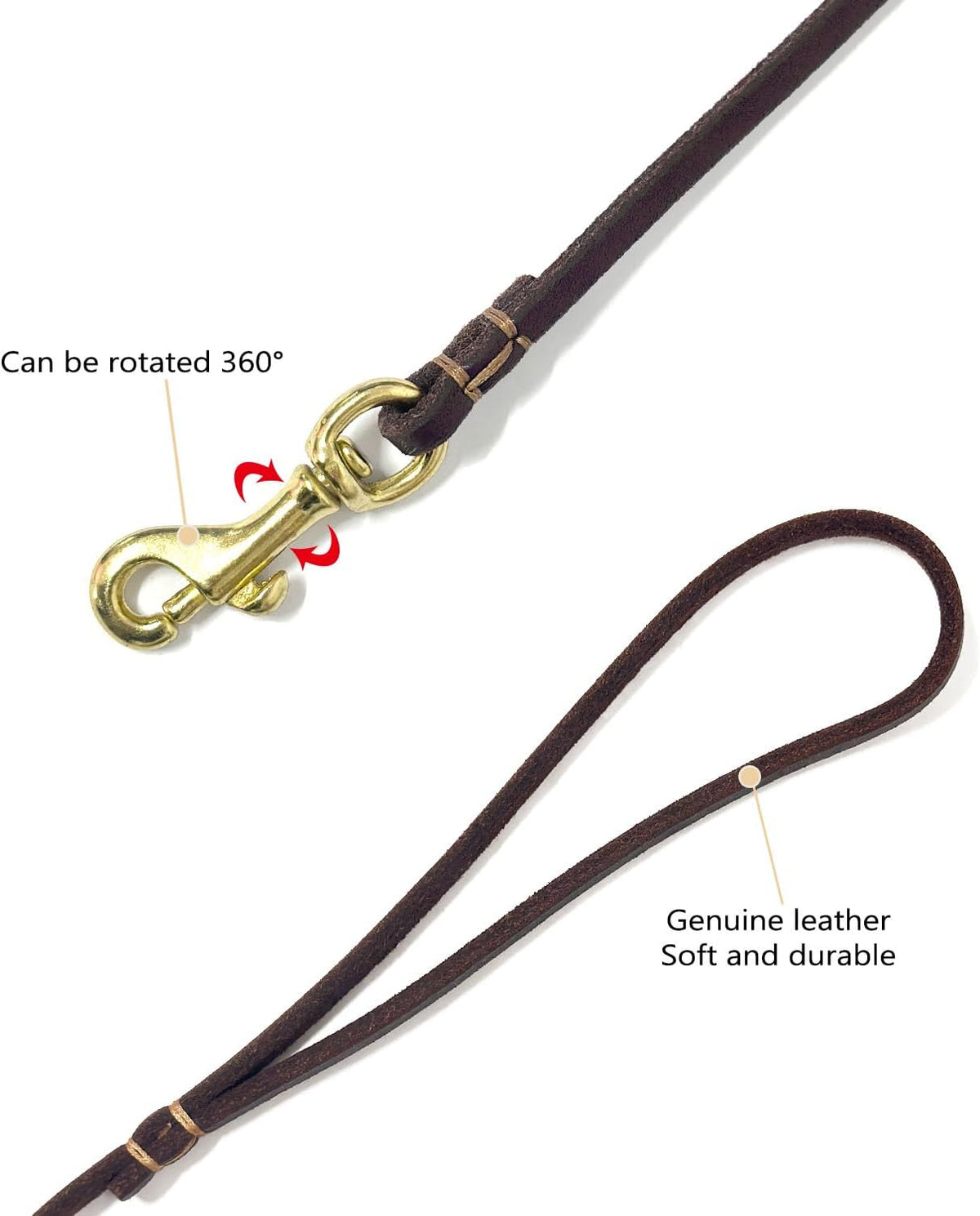 Guiding Star Leather Dog Leash 6 ft x 1/4 inch,Thin and Lightweight Leather Leashes for Small Dogs,Leather Cat Leashes for Small Cats,Soft Genuine Leather Dog Training Leashes for Petite Dogs Brown