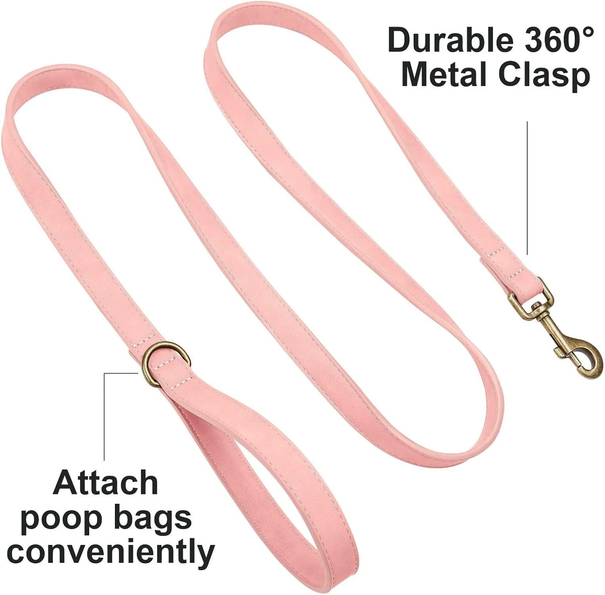 Didog PU Leather Dog Leash for Medium Large Dogs, 3/4in x 5ft, Pink