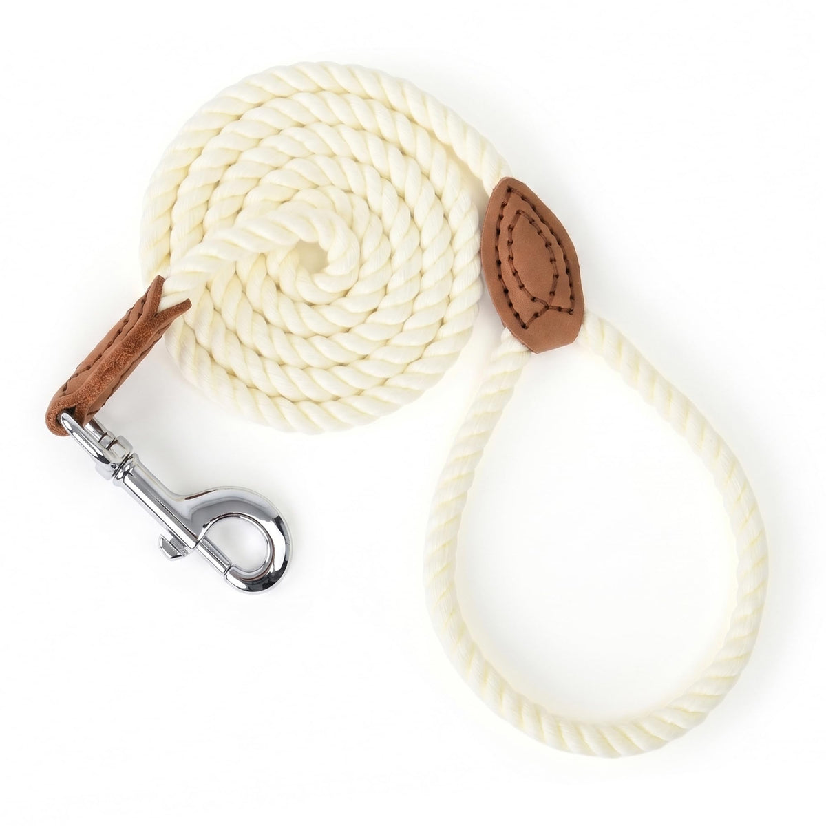 Mile High Life Dog Leash Braided Cotton Rope with Leather-Reinforced Ends