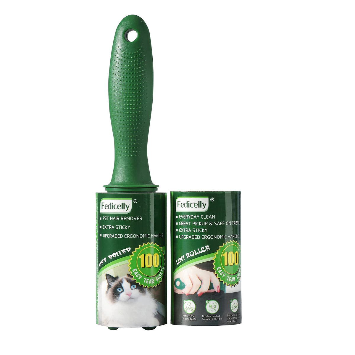 Fedicelly Lint Rollers Pet Hair Extra Sticky Clothes,Cat Dog Hair Remover Laundry Furniture Carpet,Total 800 Sheets Lint Remover Brush for Couch Green