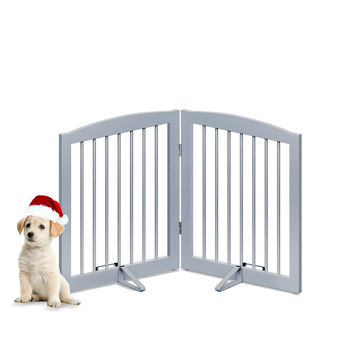 PUPETPO Freestanding Pet Gate for Dogs, Foldable Wooden Dog Gate for House, Indoor Pet Barrier for Stairs, Doorways, Support Feet Included, 24" Height 2 Panels, White