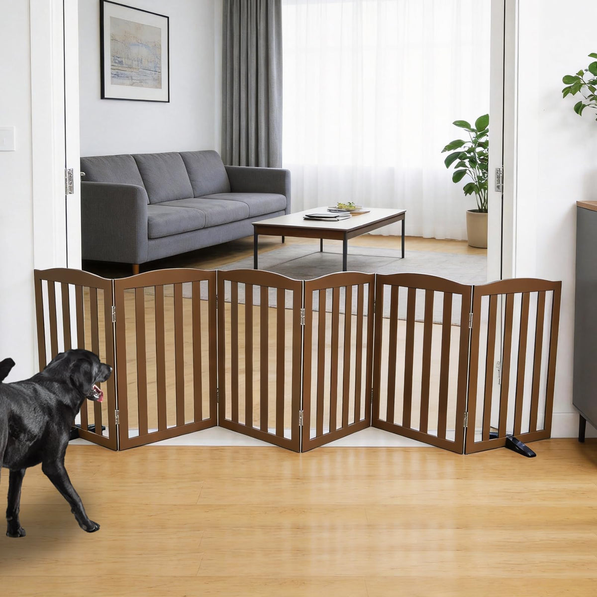 ZJSF Foldable Freestanding Indoor Dog Gate for House Wood White Long Pet Gates Dog Fence for Stairs Puppy Gates for Hallways,Pet Fence, Puppy Gate,Support Feet Included 24 "Height-3 Panels