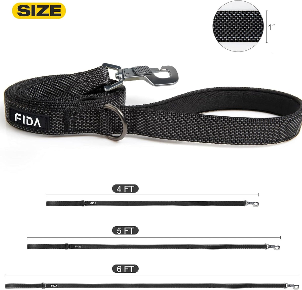 Fida Heavy Duty Dog Leash for Medium Large Dogs, 6 FT, Dual Padded Handles