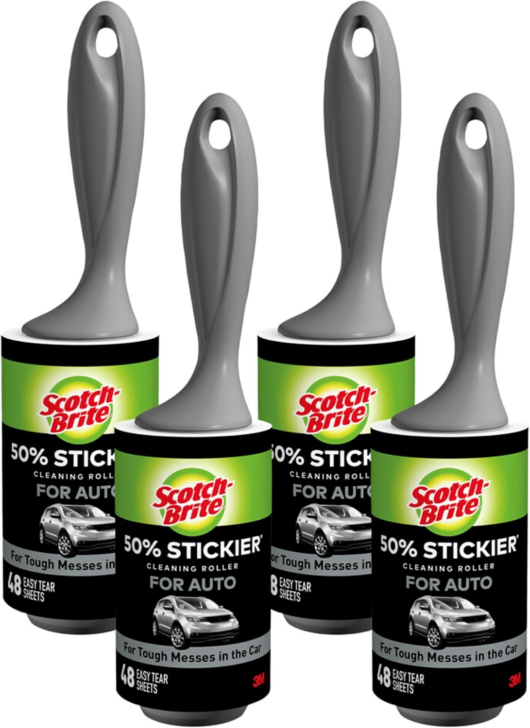 Scotch-Brite 50% Stickier Auto Lint Roller, 192 Sheets Total, 4 Pack