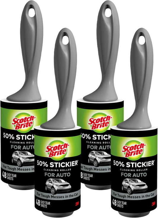 Scotch-Brite 50% Stickier Auto Lint Roller, 192 Sheets Total, 4 Pack