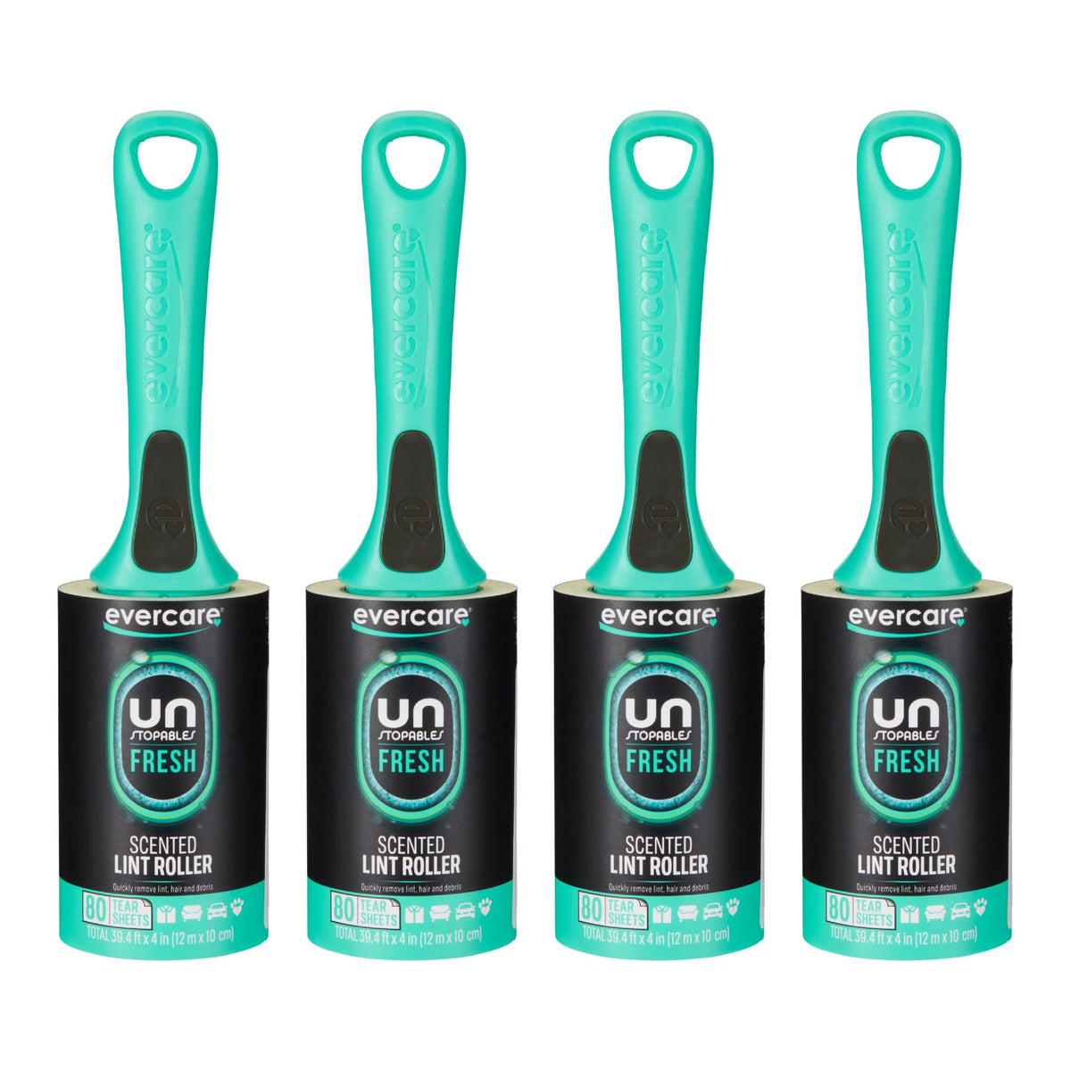 Evercare with Unstopables Fresh Scent All-Purpose Lint Roller, 4-Pack, 50 Layers Per Roller, Total 200 Sticky Sheets, Pet Hair & Lint Remover