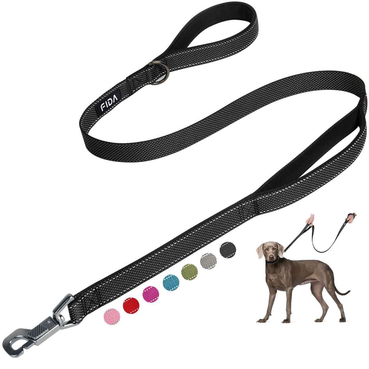Fida Heavy Duty Dog Leash for Medium Large Dogs, 5 FT, Dual Padded Handles