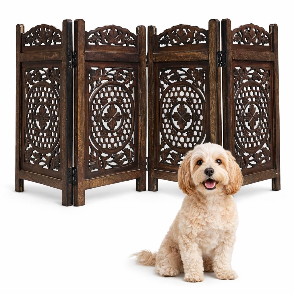 Freestanding Wood Pet Gate, 4-Panel, 56x28