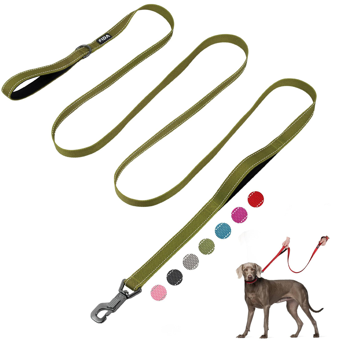Fida Heavy Duty Dog Leash for Medium Large Dogs, 5 FT, Dual Padded Handles