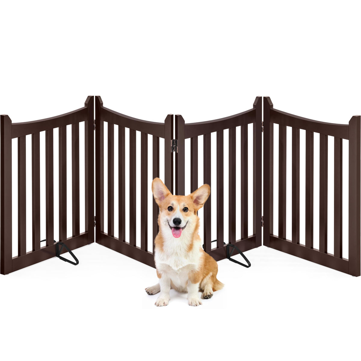 Yaheetech 36in 4-Panel Wooden Freestanding Pet Gate for Indoors Espresso