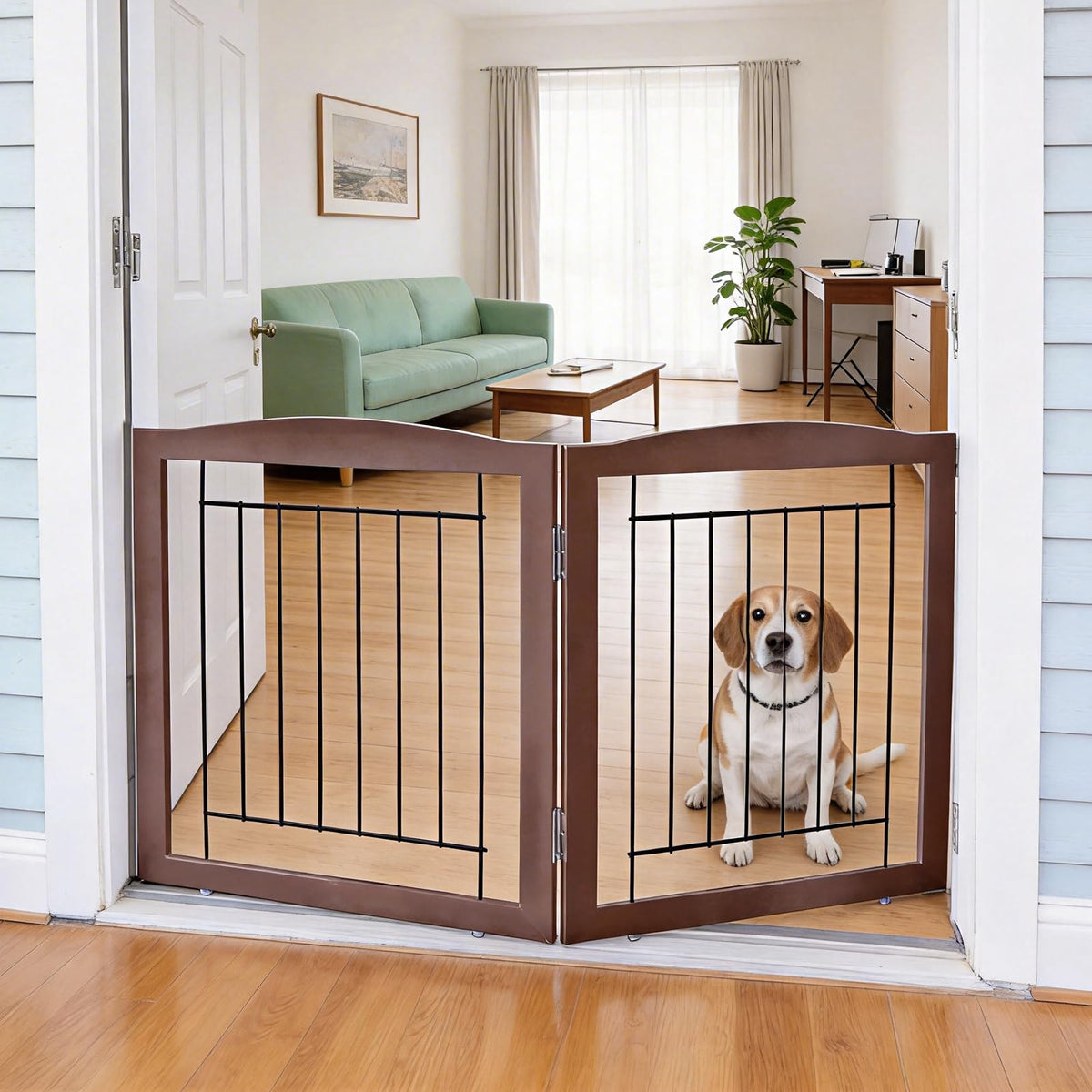 ZJSF Freestanding Foldable Dog Gate for House Extra Wide Wooden White Indoor Puppy Gate Stairs Doorways Pet Gate Tall Dog Fence 3 Panels Fence