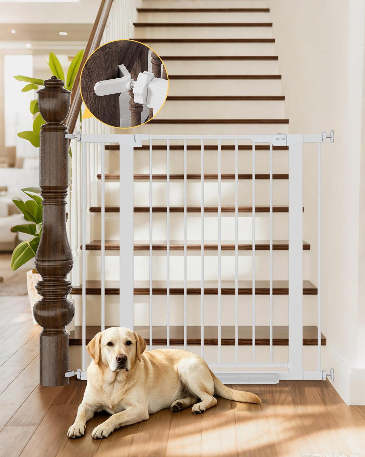 InnoTruth 29.6-39.1 in Wide Baby Gate for Stairs and Doorways, Brown