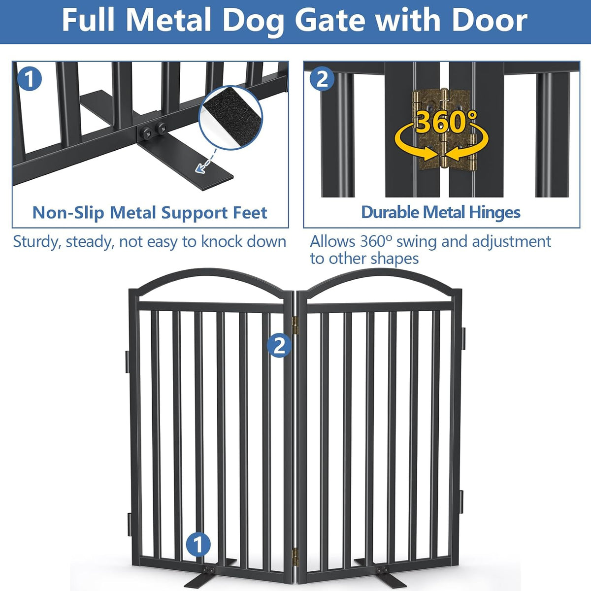 Malier Metal Freestanding Dog Gates, Outdoor Indoor Dog Fences, Extra Wide Foldable Puppy Gate for Stairs, Hallways, Yard