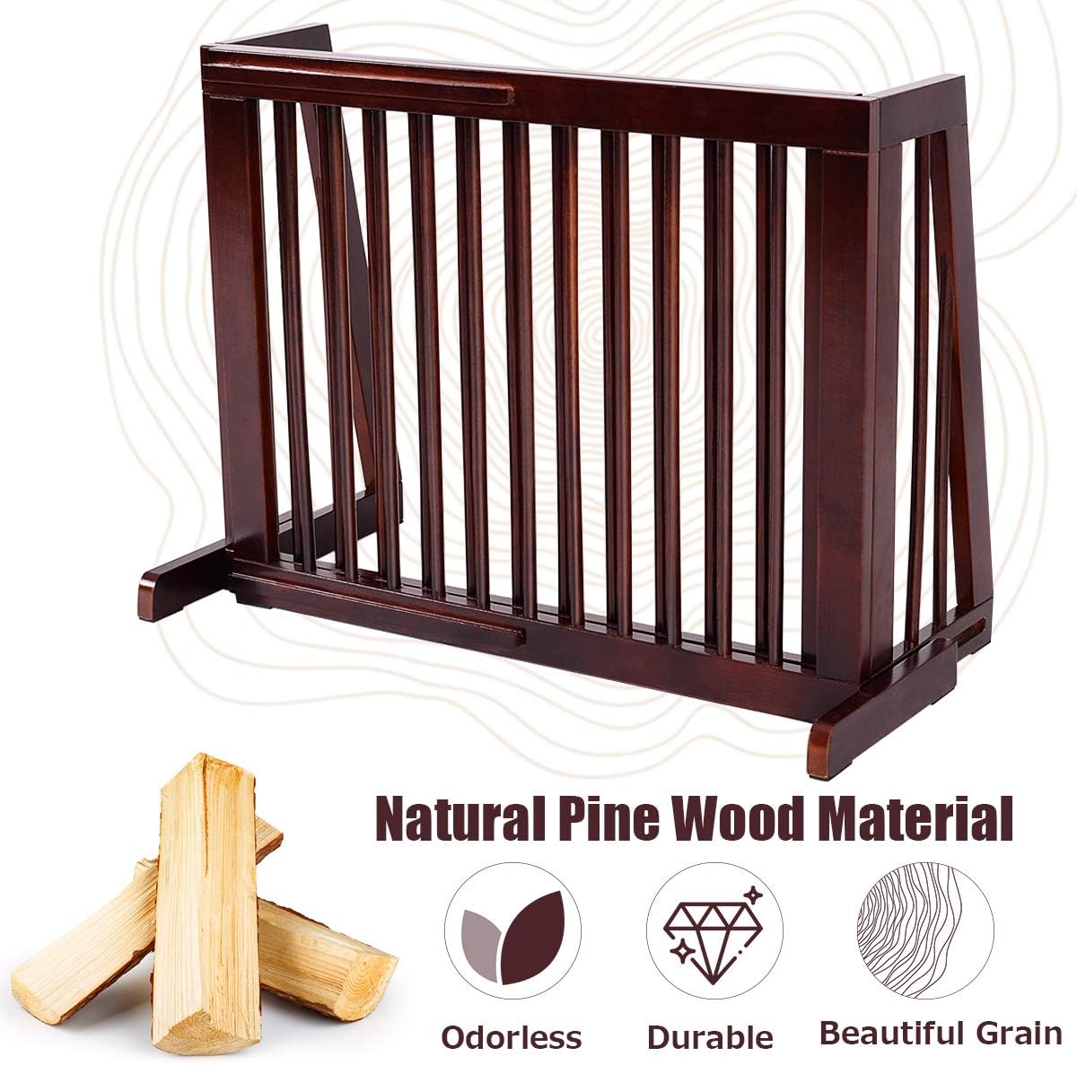 PETSITE Free Standing Retractable Wooden Dog Gate Indoor