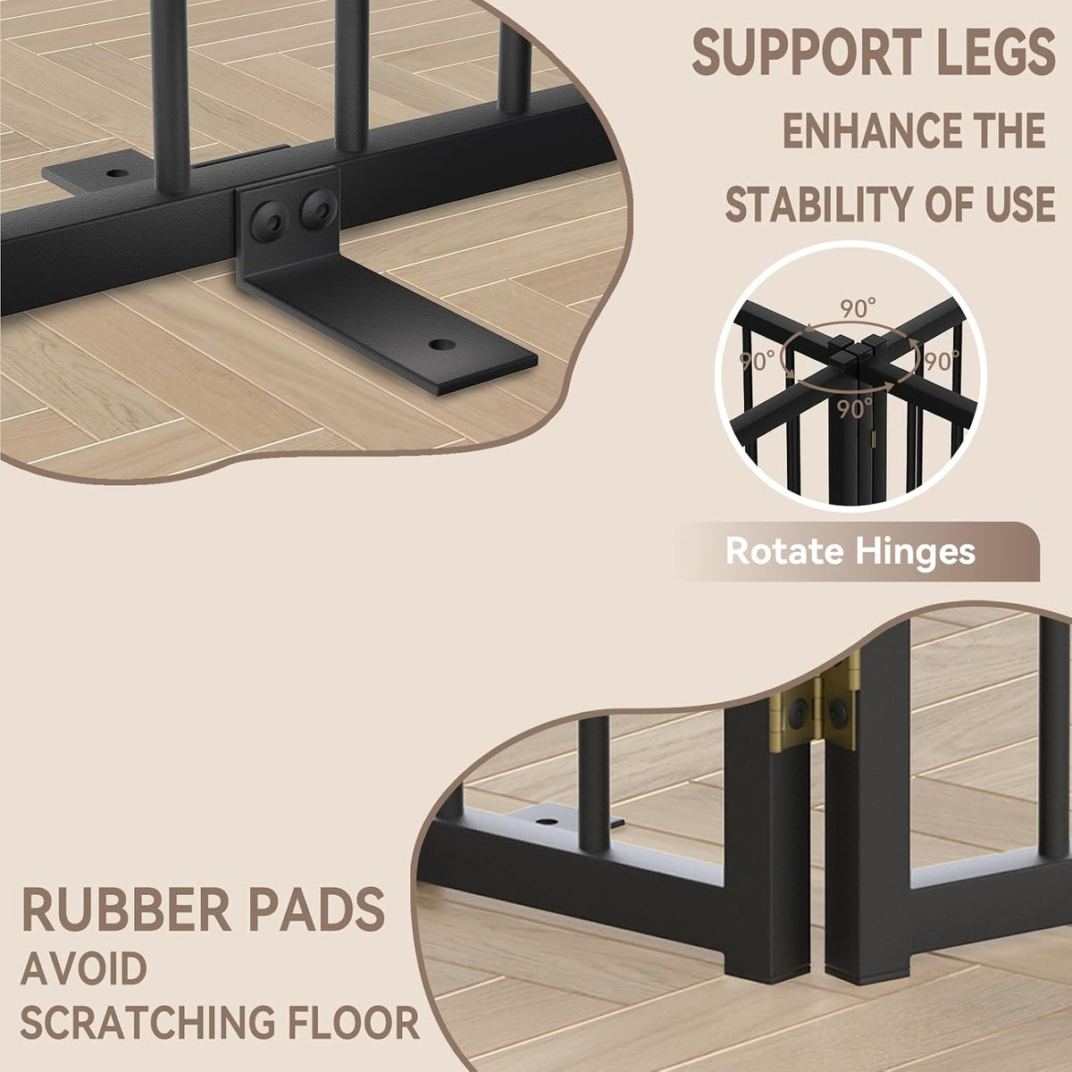 Snuowu 16" Freestanding Short Dog Gate for Small Dogs – Foldable & Retractable, Expands Up to 48" Wide, 4-Panel Pet Barrier for Doorways, Stairs & Hallways (Black)