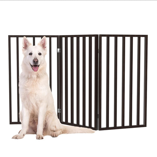 PETMAKER Pet Gate, 3 Panel Freestanding Dog Gate Indoor, Brown, 54” x 32”