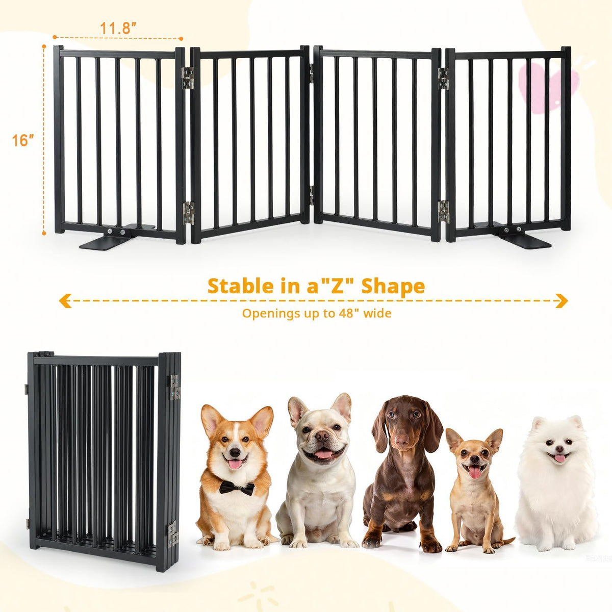 Free Standing Small Dog Gate Indoor, Short Foldable Dog Gate for Stairs